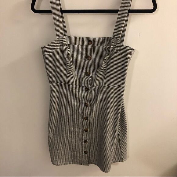 Hollister Adjustable Striped Button Down Dress Overalls White Blue ~ Size Small - Picture 1 of 9